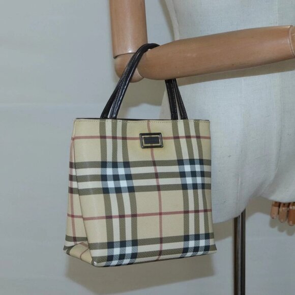 BURBERRY Nova Check Hand Bag PVC Beige Silver Auth BA1232 - Picture 15 of 16